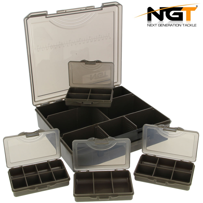NGT New Carp Fishing 4+1 Black Terminal Tackle Box Storage System + Bit ...