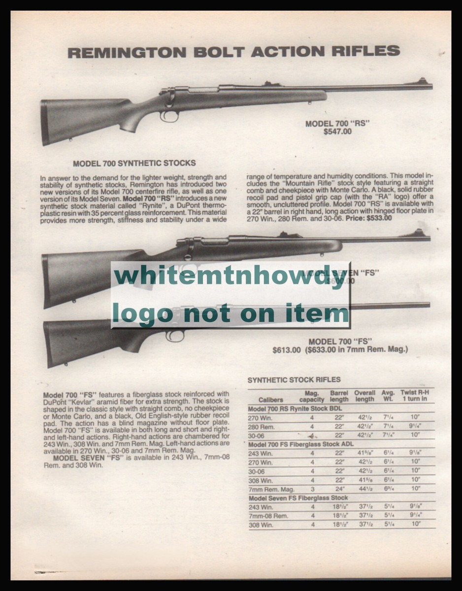 1989 REMINGTON Model 700 Synthetic, Seven FS, 700 FS Bolt Action