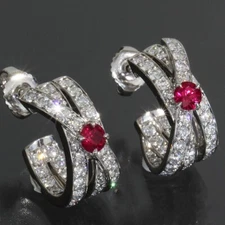 HARRY WINSTON Geometric Ruby Diamond Earrings PT950 Current Model E1459