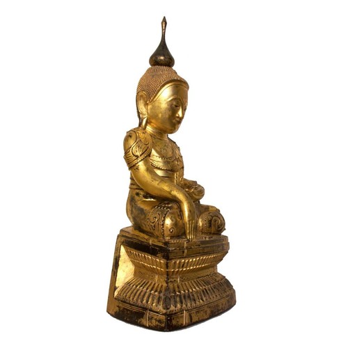 Antique Burmese Shan Wood, Lacquer and Gold Leafed Buddha, 19th Century. - Picture 8 of 13