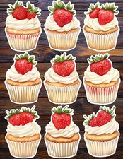 Strawberry Cupcake Die Cut Vinyl Stickers Set Scrapbooking Laptop Waterbottle