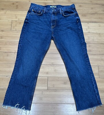 Grlfrnd Jeans Women’s Size 29 Tatum High Rise Fringe Ankle Cropped Blue  Denim