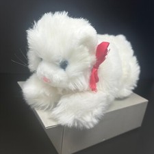 White Persian Cat Plush Stuffed Animal Bell in Tail Hairy Blue Eyes Korea 16"