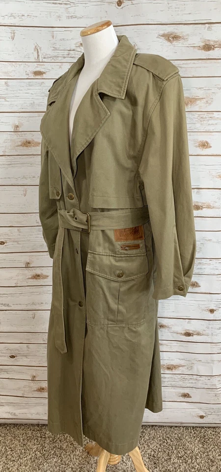 VTG TOGETHER Army Green Western Military Trench Coat Jacket Long 14 Womens - Image 4 of 4