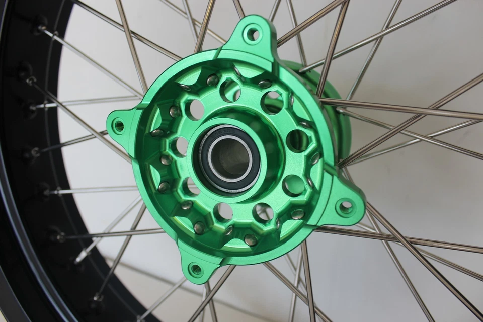 Ruedas Supermoto Kawasaki KX250F KX450F VERDE buje llanta negra 17" 2006/2018 Foto 4 de 4