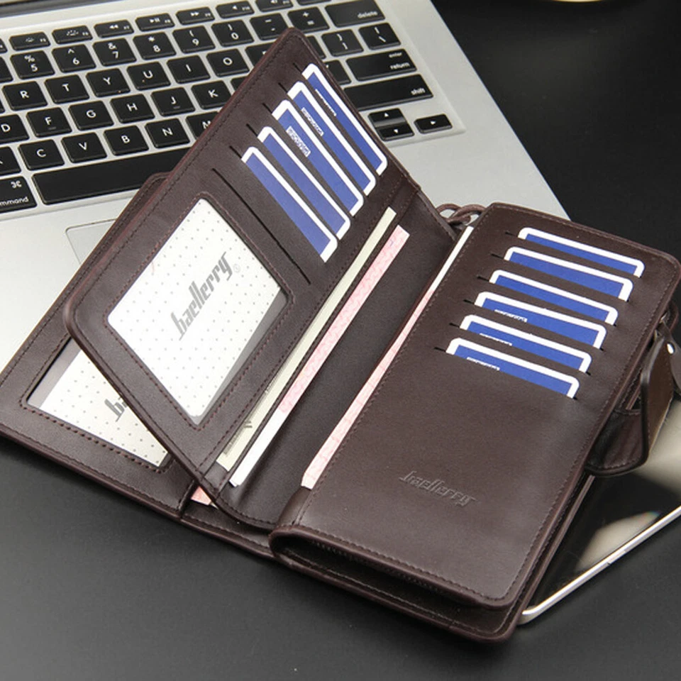 Cartera de cuero plegable larga para hombres de negocios Cartera sin asas Bolso sin asas Foto 4 de 4