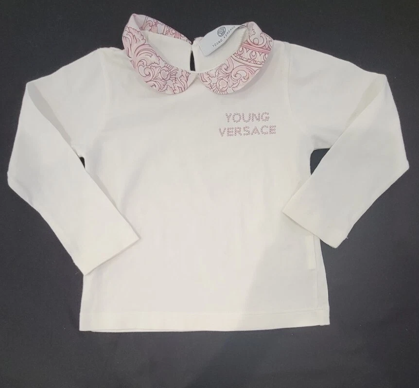 NWT NEW Young Versace girls white T-shirt top with lavender maiolicia print  12m