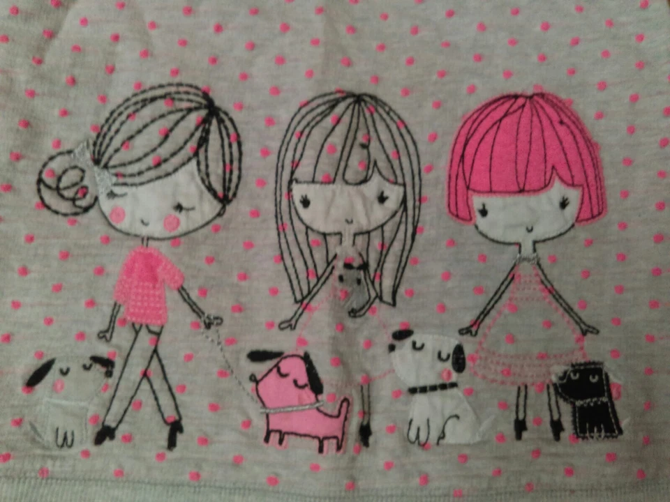 Suéter Pullover George Rosa Gris Parche Puntadas Niñas con Perros Niños Talla 4-5 Foto 2 de 4