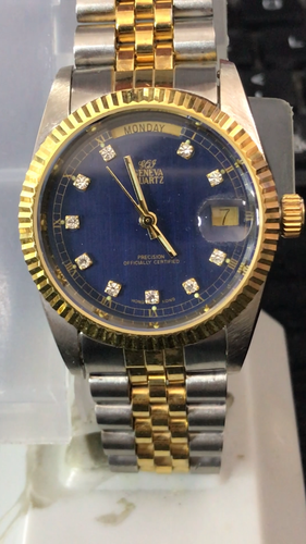 Reloj para hombre GQI GENEVA 36 mm 2 TONOS Swiss Movt President esfera azul funcionando (lote 2482) - Vídeo 1 de 1