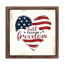 4th Of July Patriotic USA Heart Wooden Plaque Faith Family Freedom Decor Gift