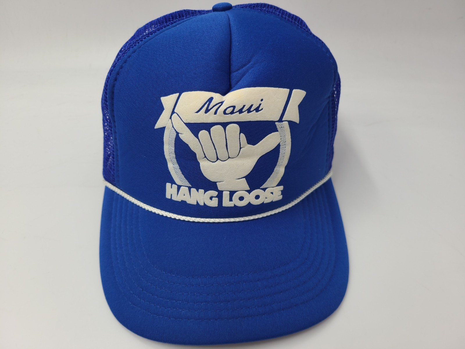 Maui Hang Loose Hawaiian Headwear Rope Mesh Trucker Snapback Hat Cap Blue White