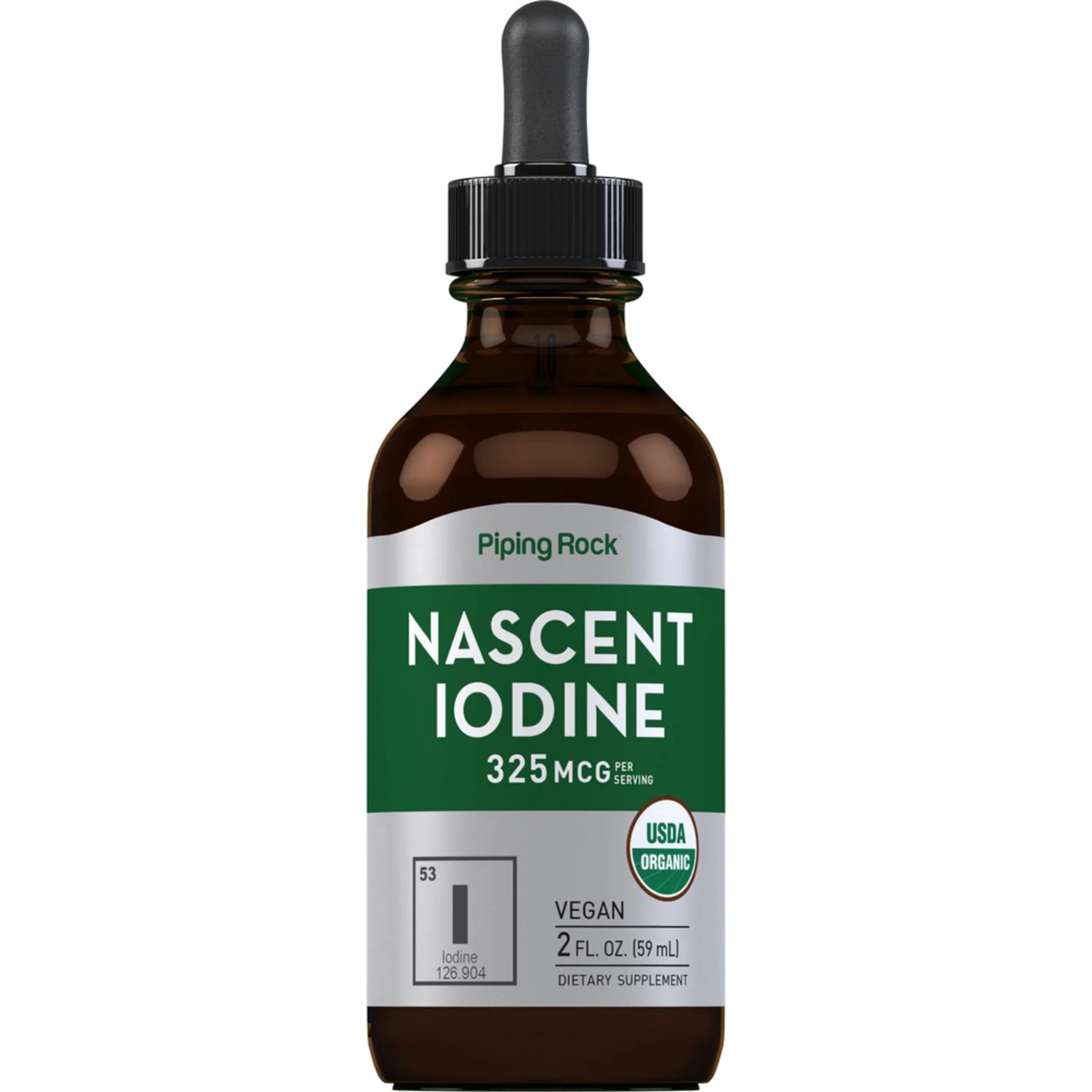 PIPING ROCK Nascent Iodine Organic, 325 mcg  Serving, 2 fl oz (59 mL) Dropper