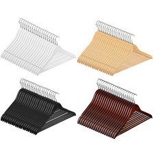 20 Heavy Duty Black Wooden Wardrobe Coat Hangers With Trouser Bar Shoulder Notch