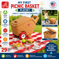 Step2 My First Picnic Basket Playset 29-Piece Pretend Play Food Set with Blanket