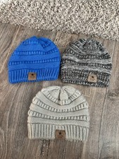 3 SUPER STAR WINTER HATS BLUE BEIGE GRAY BEAN...