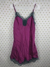 Victorias Secret Purple Green Lace SILK Slip Dress Nightie Lingerie MEDIUM