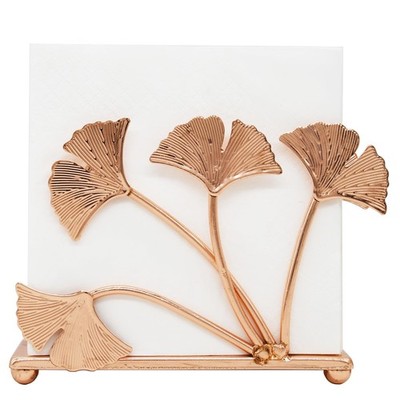 Rose Gold Ginkgo Leaf Napkin Holder   Electroplated Iron Tabletop Organizer w...
