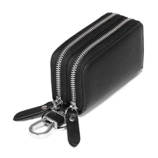 Car Key Case Genuine Leather, Car Keychain Holder with Metal Hook, 2 Sides 