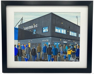 Chester, Deva Stadium. Gerahmter Wandbilddruck Fußballverein FC. 14'' x 11'' Rahmen