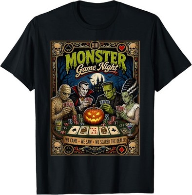 Monster Game Night Classic Horror Monsters Halloween Printed T-Shirt