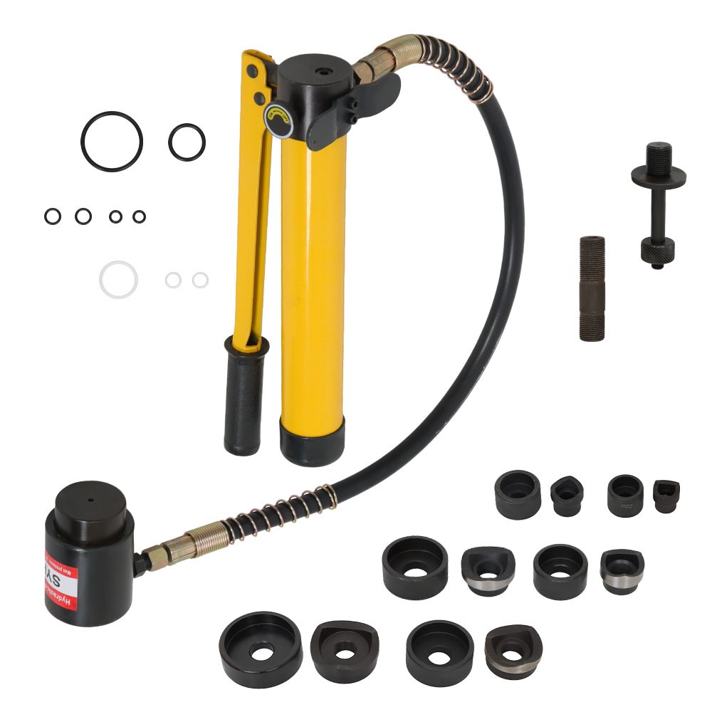 10 Ton 1/2" to 2" Hydraulic Knockout Punch Driver Tool With 6 Dies Kit