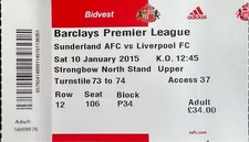 SUNDERLAND V LIVERPOOL-10/01/15-FA PREMIER LEAGUE TICKET.