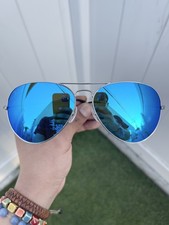 NEW Authentic Ray-Ban Classic Large Aviator RB3026 3026 Silver Blue Flash 62/14