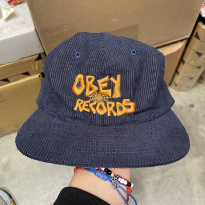 Obey Clothing Obey Records Corduroy Blue SnapBack Hat Cap (Sample) Rare Yupoong 