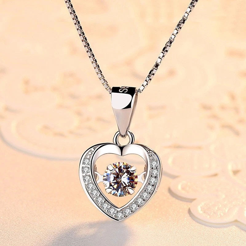 Collana Cuore in Argento con Cristallo Brillante – Ciondolo Elegante Zirconi, Id - Immagine 3 di 4