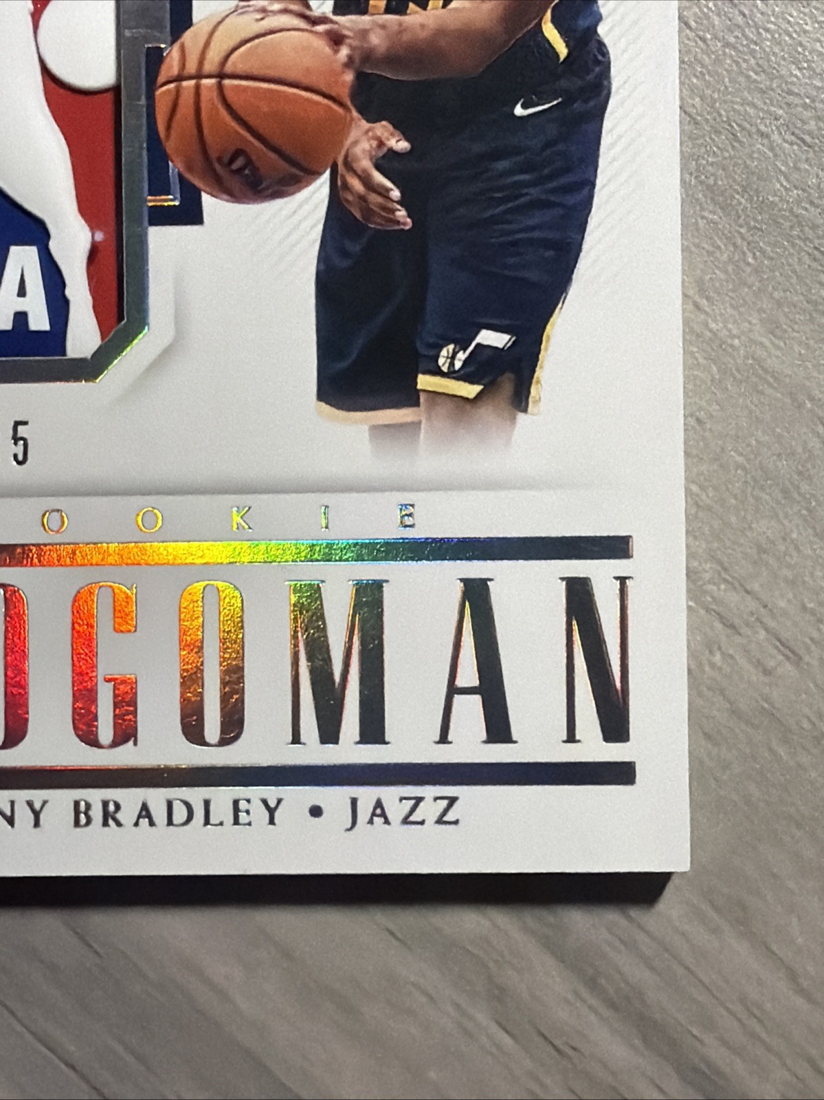 2017-18 Panini National Treasures Tony Bradley Rookie Logoman Patch Utah Jazz /5 view 9