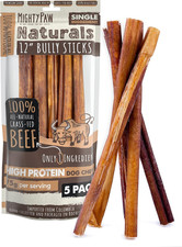 Long Lasting 12" Bully Sticks for Dogs - All Natural Grass Fed Beef Chews. Lower