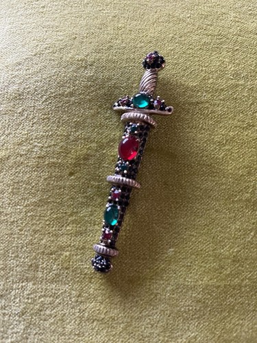 Schwert Brosche Anstecknadel Cabochon Strass unbeschriftet Vintage - Bild 1 von 6