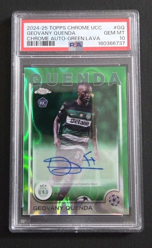 Topps 2024-25 Chrome UCC Geovany Quenda RC Auto Green Lava /99 CA-GQ PSA 10