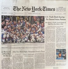 HISTORIC! Feb 23 2026 ~ NEW YORK TIMES ~ USA MEN'S HOCKEY WINS GOLD!