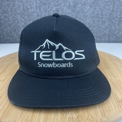 Telos Snowboards Trucker Hat Cap Adjustable Snapback OSFM Black Mesh Back