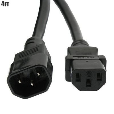 4FT 14/3 Power Extension Cord Cable IEC 320 C13 to C14 14AWG 3-Prong 125V 15A
