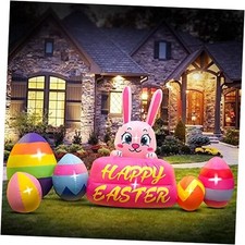 8FT Easter Inflatable Decorations Bunny with Eggs, Build-in LED Lights