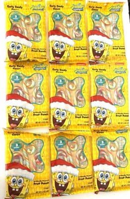 SPONGEBOB SQUAREPANTS Curly Candy Canes- 3 Ct X 9 Bags (27) - FRUIT PUNCH