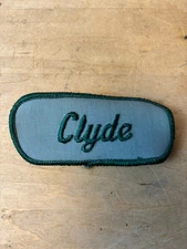 Vtg 70s CLYDE Sew On Embroidered Clothing Jacket Uniform Name Patch GREEN