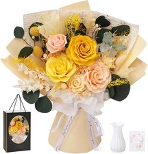 Casaido Preserved Flowers for Delivery, Valentines Day 6 Yellow Roses Bouquet, B