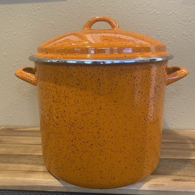 Paula Deen Orange Speckled Enamel Enameled Stock Pot 12 Quart Heavy Duty, Nice!