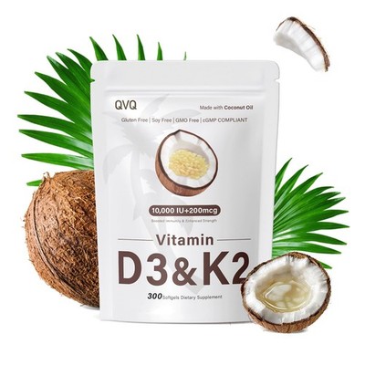 QVQ 300 Pcs 2 in 1 Vitamin D3 10000 iu Plus K2 (MK-7) 1 Count (Pack of 300) 