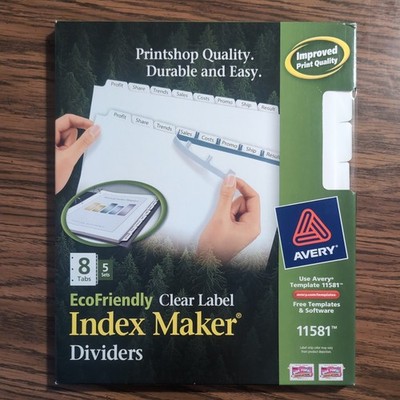 Avery 100% Recycled Index Maker Dividers, White 8-Tab, 5 Sets (AVE11581)