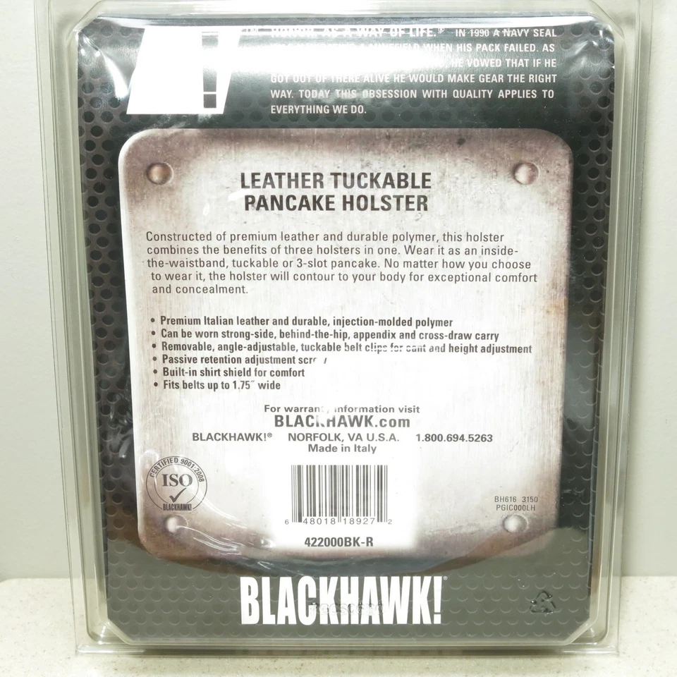 Blackhawk Leather Tuckable IWB Pancake Holster for GLOCK 17/22/31 Size 00 Black - Image 3 of 3