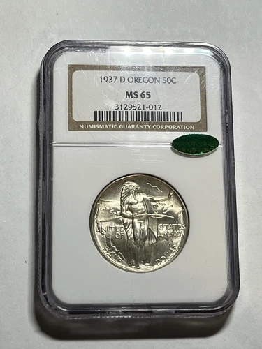 1937-D OREGON SILVER COMMEMORATIVE HALF DOLLAR NGC MS65 CAC BLAST WHITE