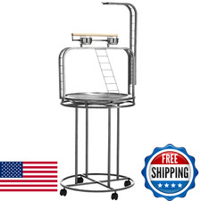 PawHut Large Parrot Bird Perch Stand w/ Toy Hook, 3 Ladders, Wheels