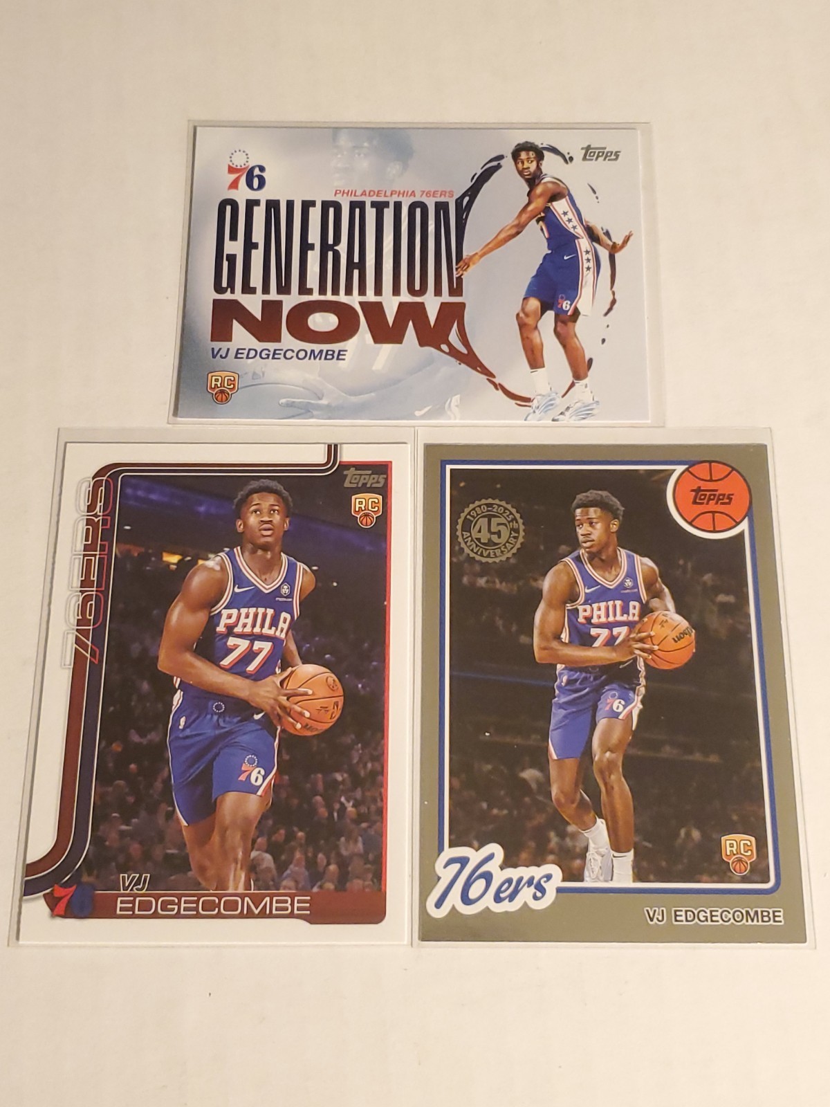 2025-26 Topps Vj Edgecombe Throwback Foil + Base + Generation Now RCs 76ers