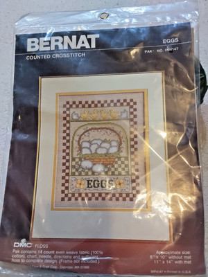 Bernat Counted Cross Stitch Eggs Basket Farmhouse Chicken Sealed Kit NOS