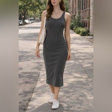 Quince Minimalist Comfort Athleisure Layering Chic Maxi Dress Grey Olive Size S