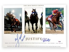 Mike Smith Bob Baffert Dual Autographed 12X18 Photo 2018 Justify TC PSA AF59736